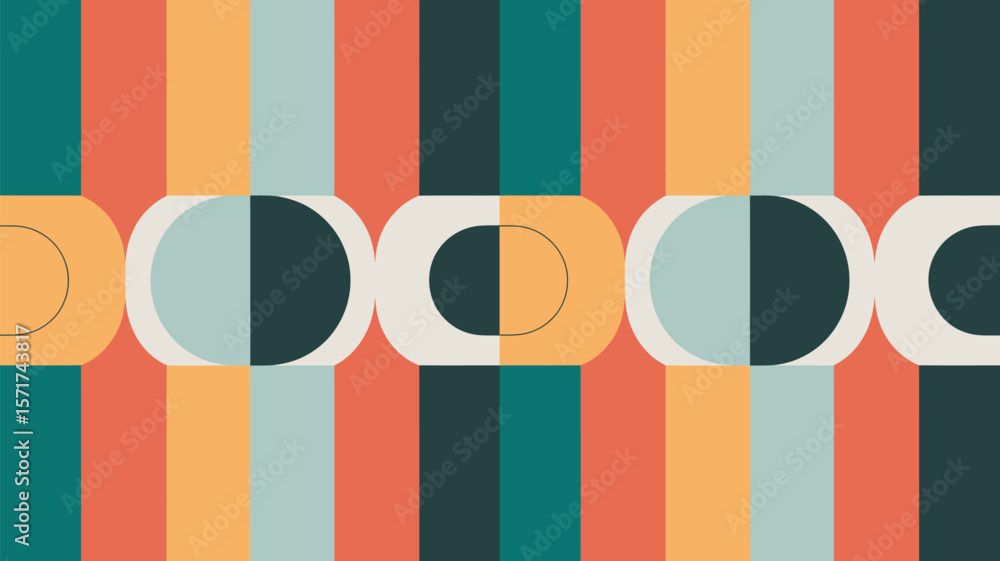 Aufkleber geometric pattern with stripes and semi circles in retro color scheme design