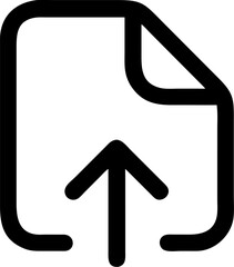 A single isolated black stroke line icon of a file with an upward arrow, representing file upload or cloud sync, outlined style, white background.