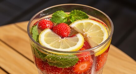Vibrant Summer Beverage with Lemon and Strawberries