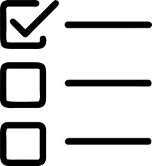 A single isolated black stroke line icon of a checklist with tick boxes, representing task management, minimal, monoline, white background.
