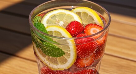 Refreshing Summer Beverage with Lemon and Strawberries
