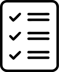 A single isolated black stroke line icon of a checklist with tick boxes, representing task management, minimal, monoline, white background.
