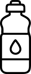 A single isolated black stroke line icon of a water bottle with drop symbol, representing hydration or fitness, minimal stroke, white background.