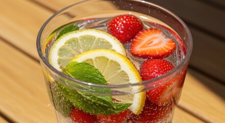 Refreshing Summer Beverage with Lemon and Strawberries