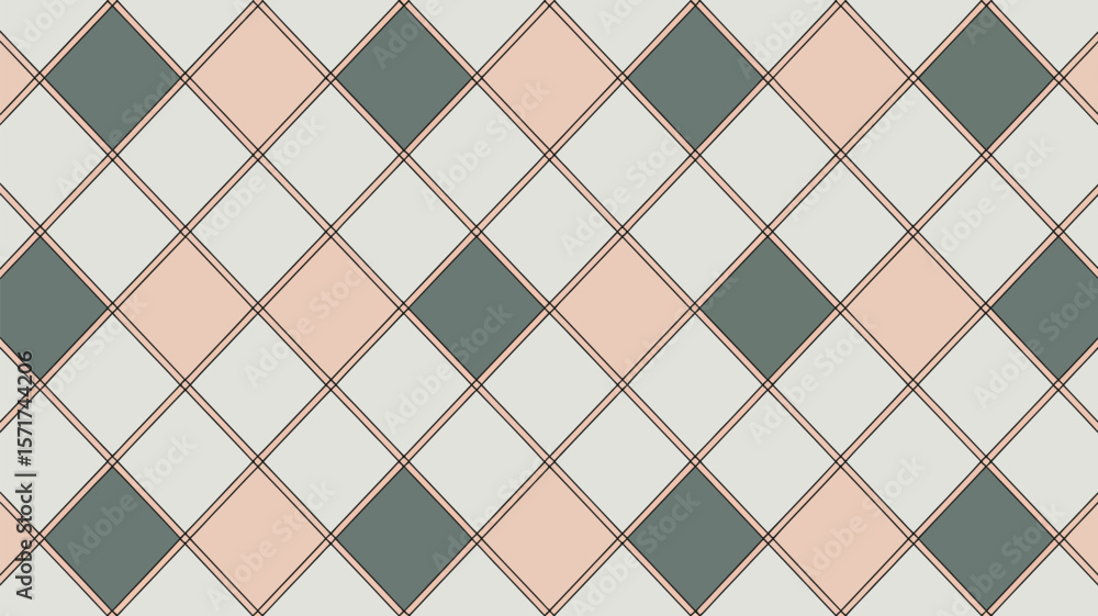Poster a repeating pattern of alternating gray pink and white diamonds with thin lines