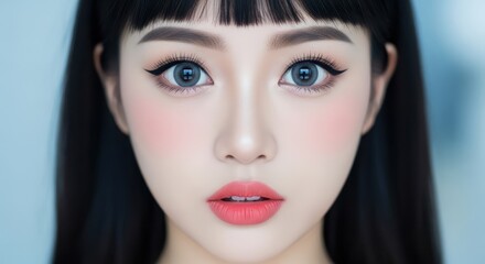 A beautiful asian woman with flawless makeup and captivating eyes poses for a portrait