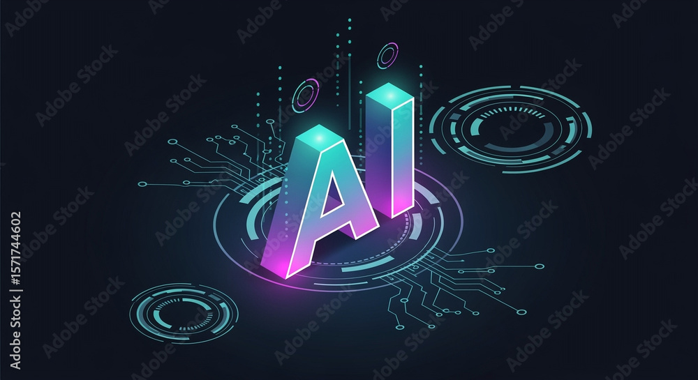 Poster ai technology with futuristic circuit board and glowing digital elements