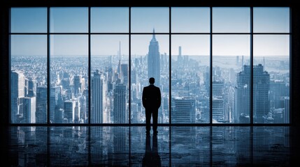Businessman views city skyline