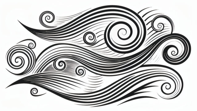 Swirling black lines forming abstract wave patterns black and white curves