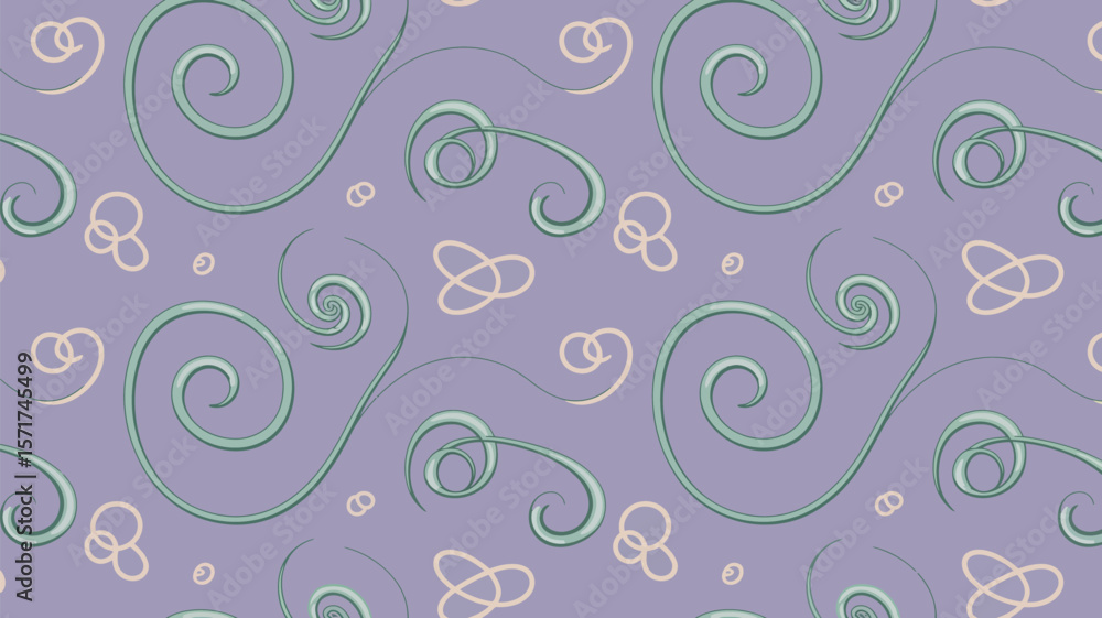 Poster a repeating pattern of swirls and loops on a light purple colored background
