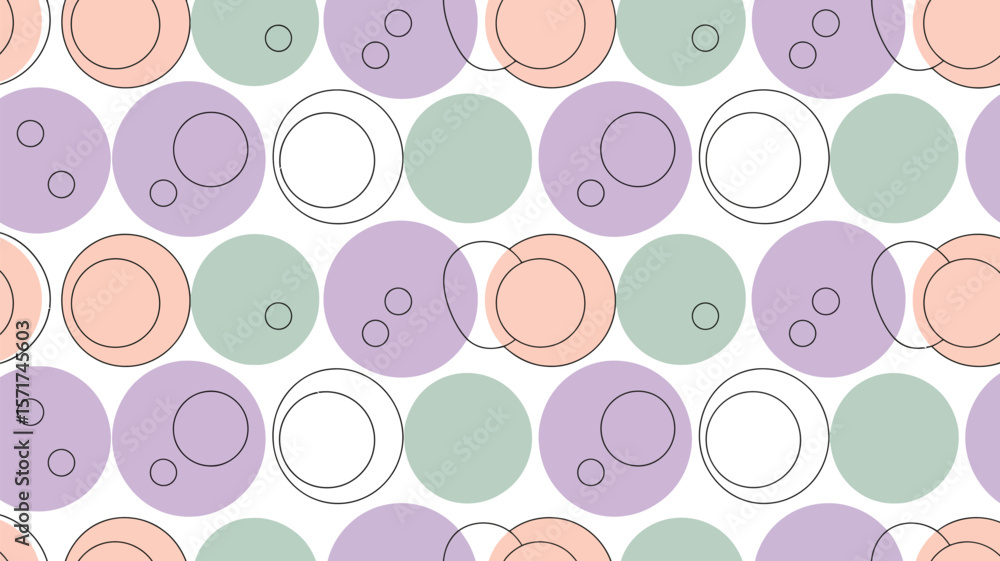 Poster a repeating pattern of pastel colored circles with smaller circles inside them