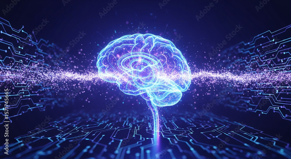 Poster digital brain with neural network and circuits