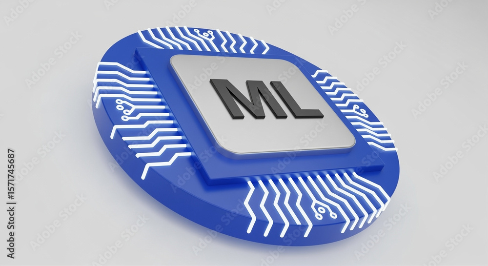 Poster machine learning chip with glowing circuit board pattern