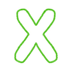 アルファベットX　 手書き文字　かわいい　素材　緑　イラスト　素材　アイコン　クレヨン風