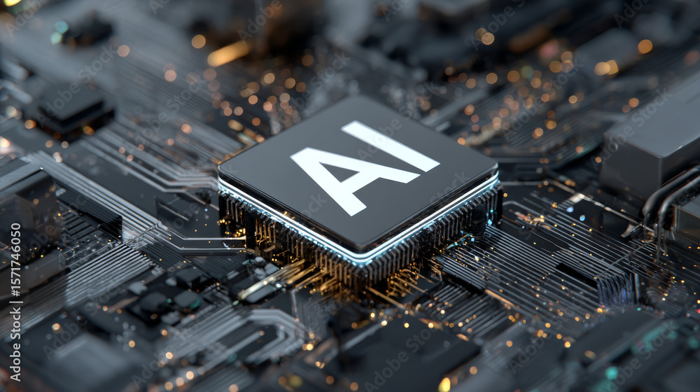 Aufkleber ai letters consist at pcb conductor in isometric. logo or abbreviation ai in isometric on electronic
