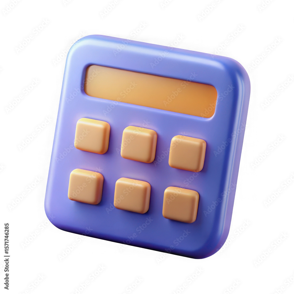 Aufkleber cute 3d cartoon calculator with orange buttons and display isolated on transparent background