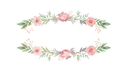 Watercolor floral frame with pink flowers leaves design for wedding invitation card