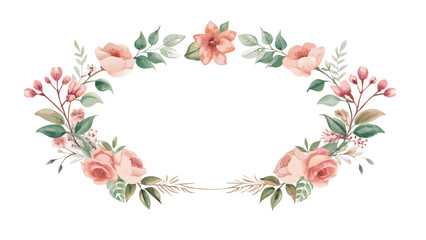 Watercolor floral frame with roses and leaves for wedding invitation design art
