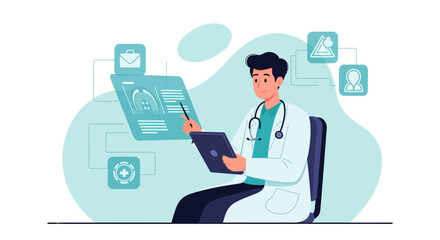 Fototapeta premium Doctor Diagnosing With Digital Interface Technologies For Healthcare Modernization
