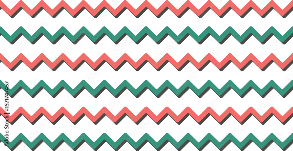 Leinwandbilder a repeating pattern of alternating coral and green zig zag lines with shadows
