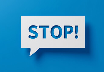 A Stop Sign in a White Paper Cutout Speech Bubble for a Warning or Prohibition