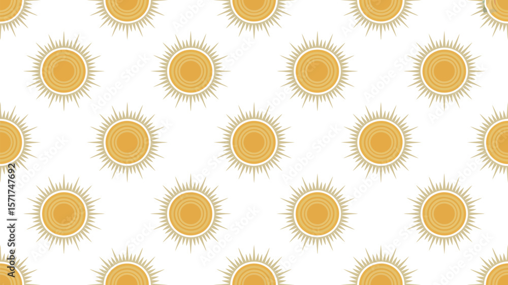 Poster seamless pattern of stylized suns with rays on a teal background surface design
