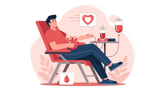 Altruistic Blood Donor Giving Hope And Life With Modern Flat Illustration Style