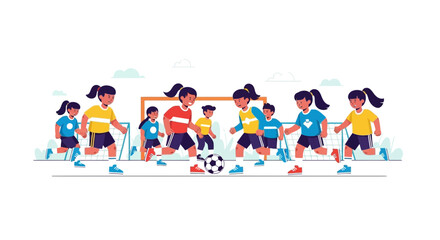 Fototapeta premium Youthful Energy Captures The Thrill Of A Children's Soccer Match With Dynamic Movements