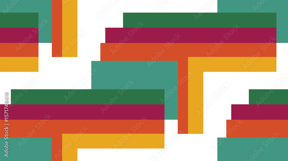 Poster a geometric pattern featuring overlapping rectangles in various colors on white background