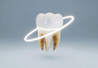 A Tooth Whitening Before and After Concept with a Glowing Protective Ring