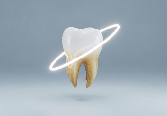 A Tooth Whitening Before and After Concept with a Glowing Protective Ring