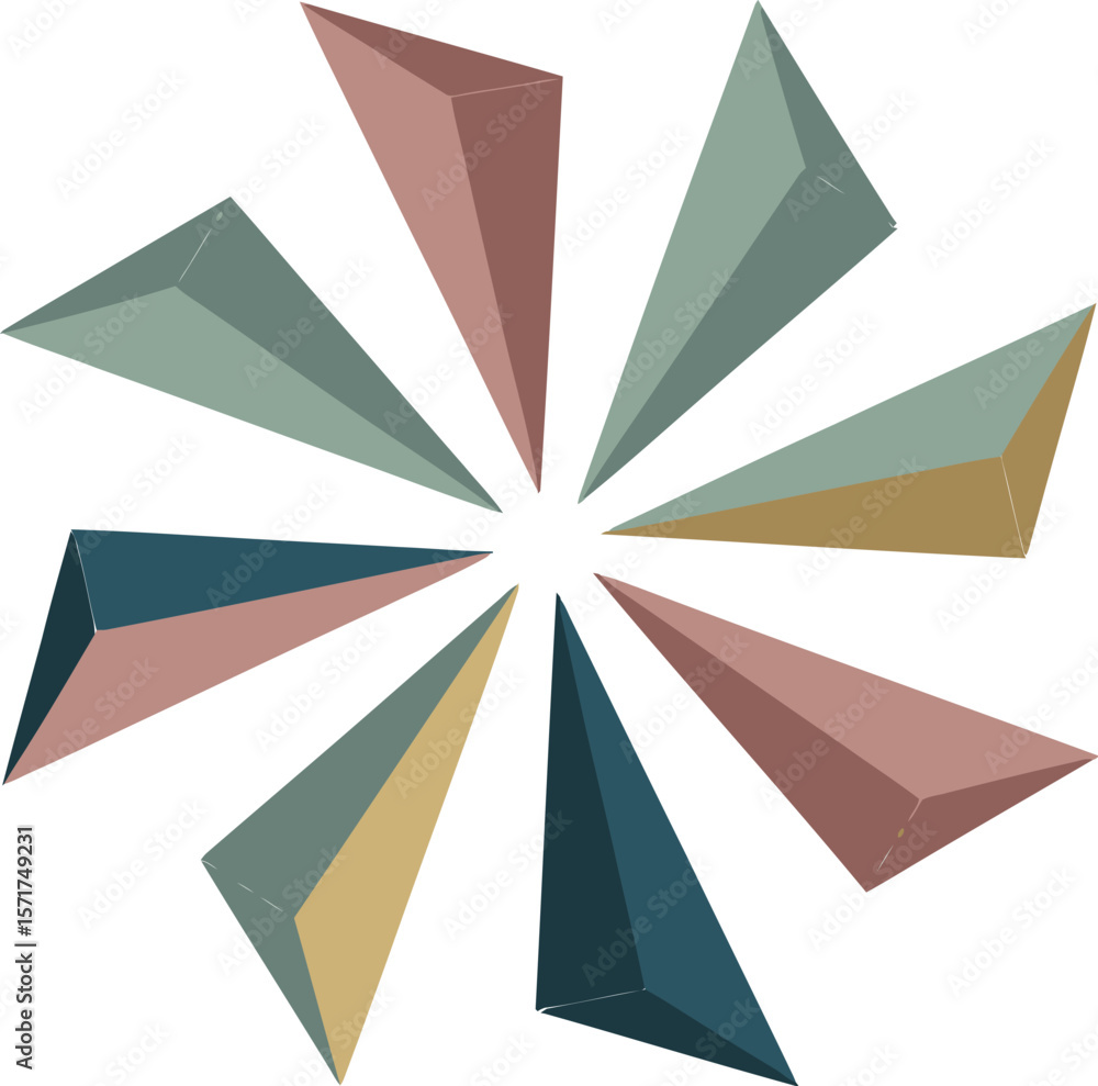 Poster abstract geometric design with triangles arranged in a circular pattern on white