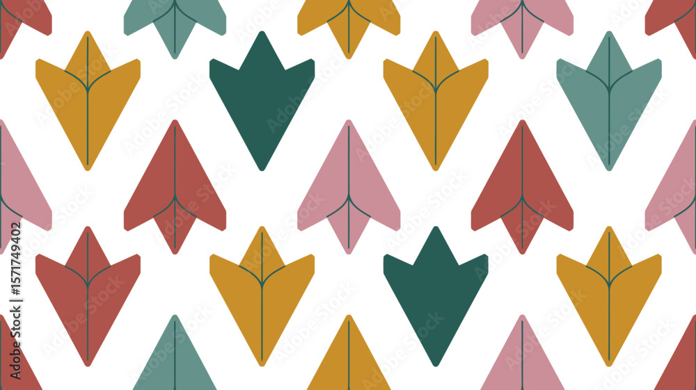 Aufkleber repeating pattern of stylized tulip shapes in various colors on a white background