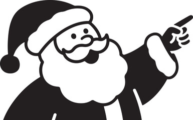 Santa Claus points to something vector illustration on white background.