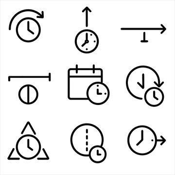 Time Adjustment Icons. Outline style icons of time targeting adjustments: time shift, delay marker, extend line, shorten span,