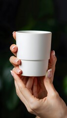 Woman in Green Knit Sweater Holding a Blank White Mug