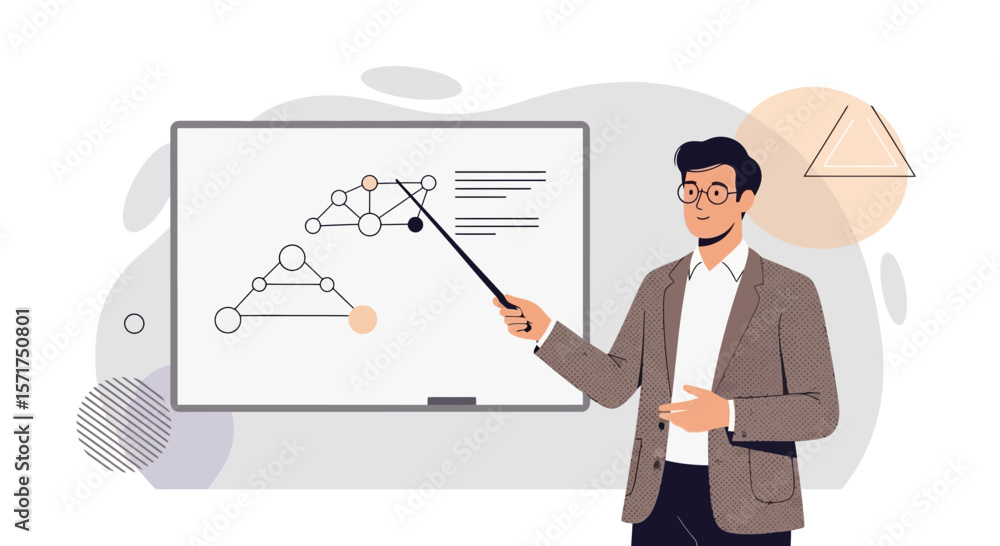 Aufkleber professor explaining network diagrams on a whiteboard during a lecture