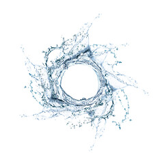 Clean water swirling in air on white background