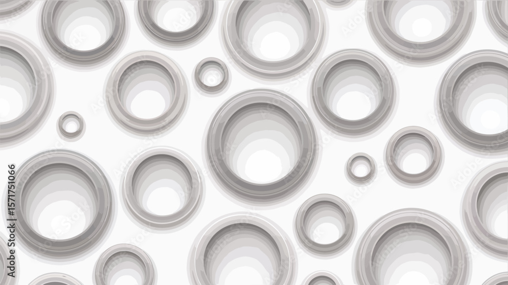 Poster a seamless pattern of gray rings on a white background with subtle shadows cast