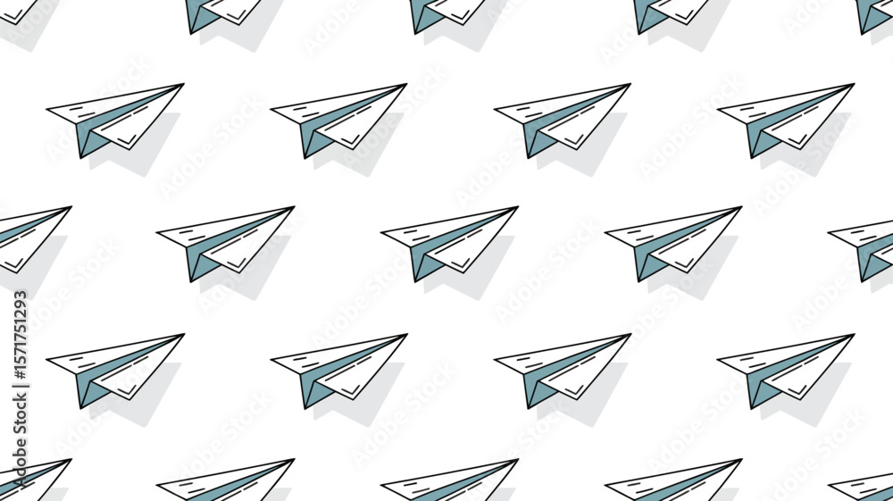 Poster seamless pattern featuring multiple paper airplanes on a white background design