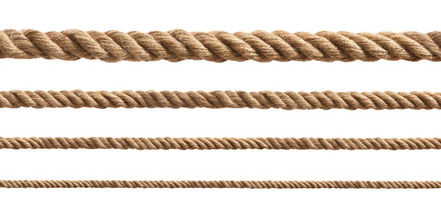 Ropes of different thickness isolated on white, set