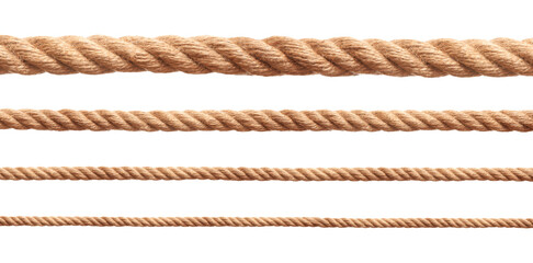 Ropes of different thickness isolated on white, set