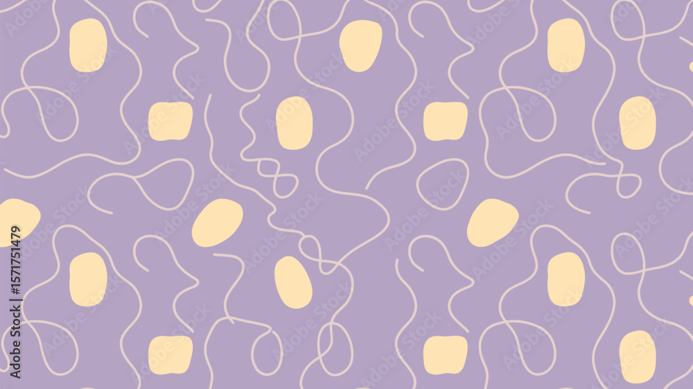 Poster seamless pattern with abstract shapes and lines on a light purple background