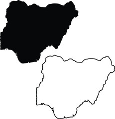 Map of Nigeria Silhouette Flat and Outline Design

