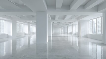 Fototapeta premium White open space office interior with blank wall