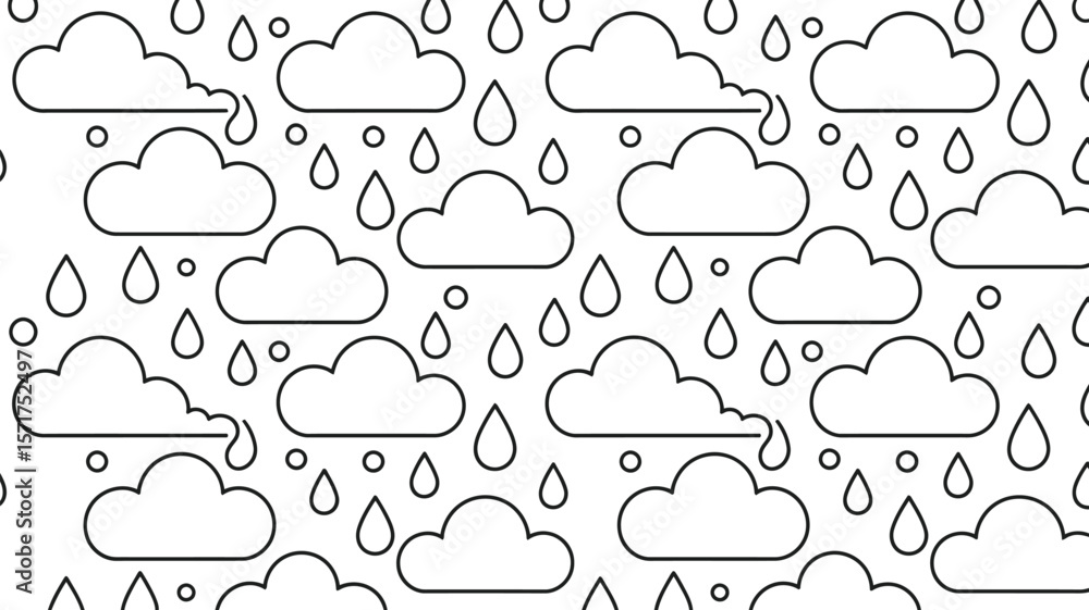 Poster a seamless pattern of outlined clouds and raindrops on a white background design