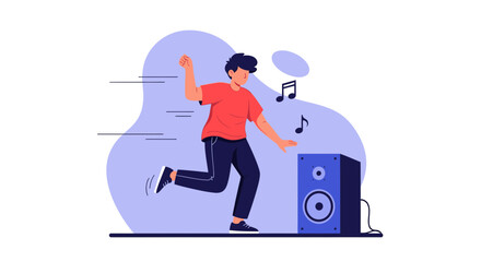 Energetic Man Enjoying Music And Dancing Beside a Speaker With Enthusiasm