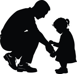 Dad Tying Child Shoes Silhouette,Father Helping Child