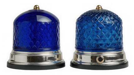 A pair of vintage blue glass lamps with metallic bases, showcasing a retro design and adding a touch of classic elegance isolated on transparent background