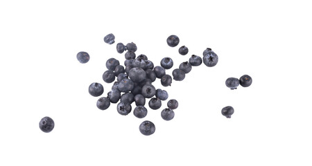 portion of blueberry thrown from edge on white background scattered